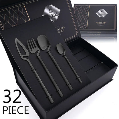 Set de Cubiertos Negro Mate (32 Piezas)