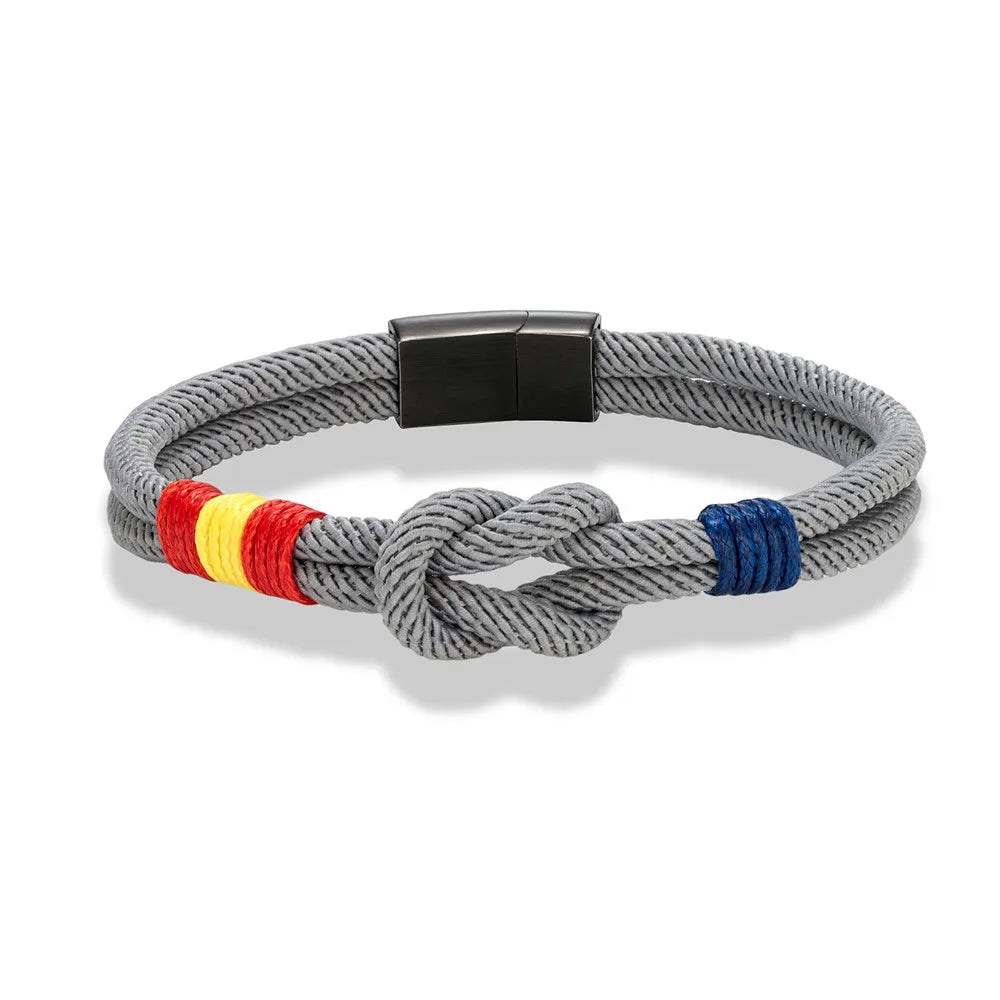 Pulsera con Bandera de España – Cuerda de Doble Hebra y Hebilla Magnética de Acero Inoxidable Negro