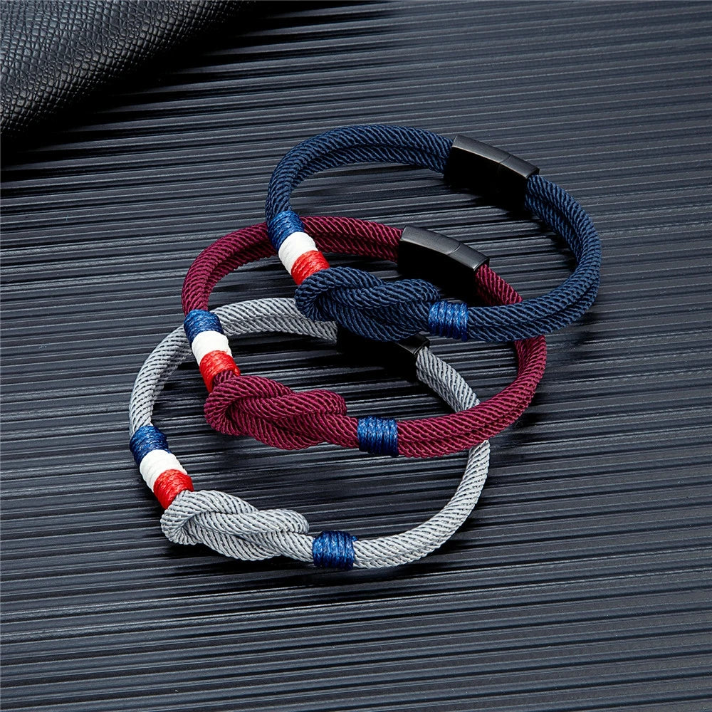 Pulsera Tejida de Doble Capa Bandera Francia/Chile.