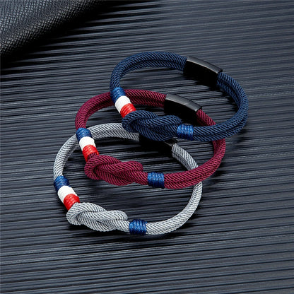 Pulsera Tejida de Doble Capa Bandera Francia/Chile.