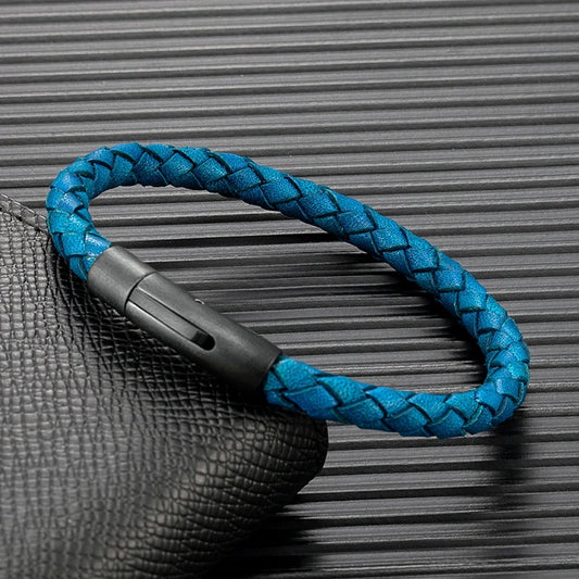 Pulsera de Cuero Trenzado para Hombre – con Hebilla Magnética Negra de Acero Inoxidable