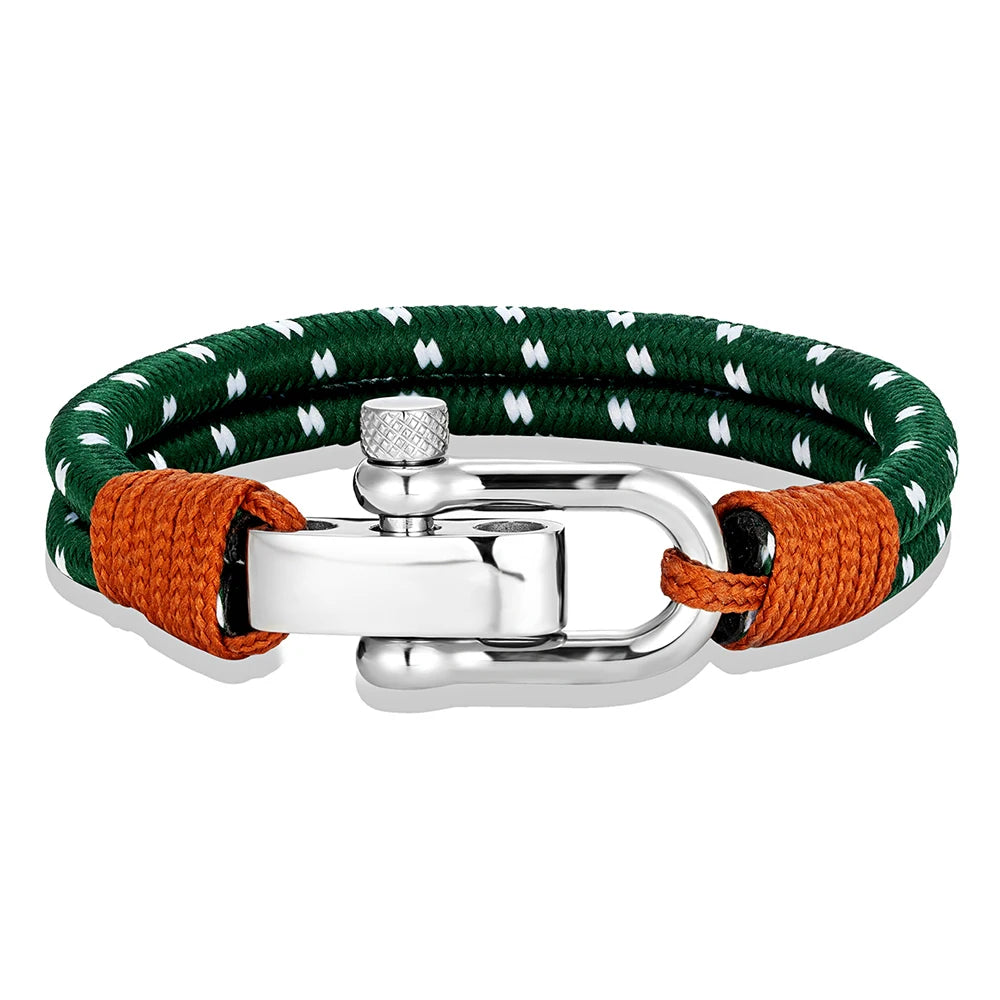Pulsera de Cuerda Doble con Grillete de Acero Inoxidable – Estilo Vela