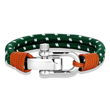 Pulsera de Cuerda Doble con Grillete de Acero Inoxidable – Estilo Vela