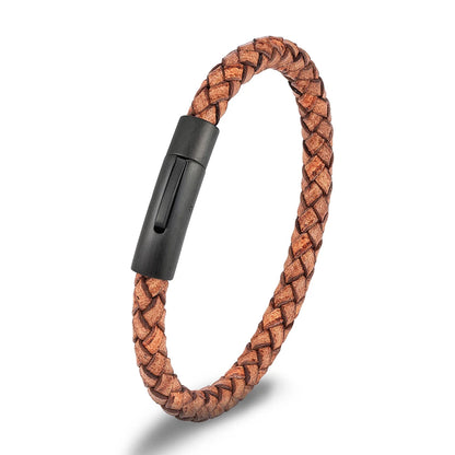 Pulsera de Cuero Trenzado para Hombre – con Hebilla Magnética Negra de Acero Inoxidable