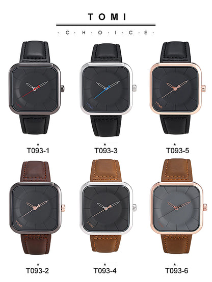 Reloj TOMI de cuarzo negro, diseño cuadrado elegante