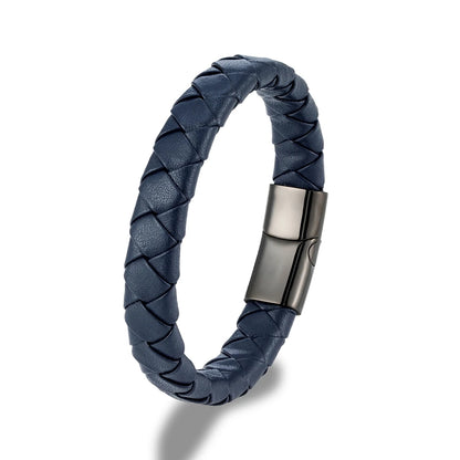 Pulsera Trenzada de Cuero Naranja y Negro – con Hebilla Magnética de Acero Inoxidable