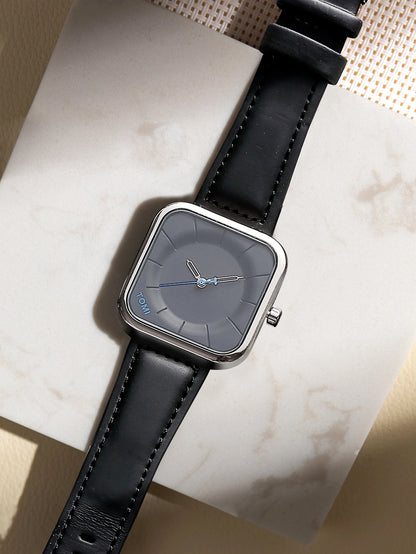 Reloj TOMI de cuarzo negro, diseño cuadrado elegante