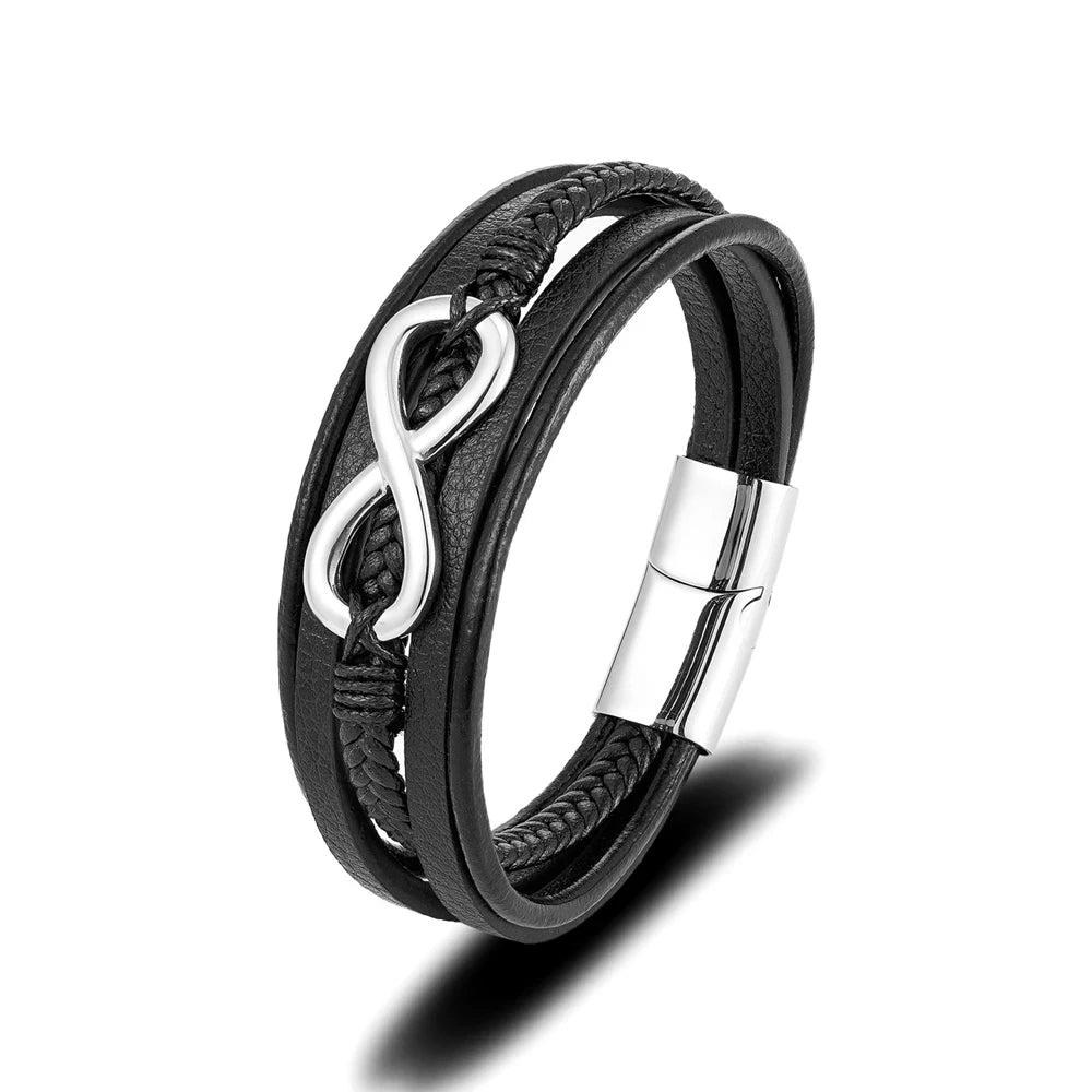 Pulsera Infinity de Cuero Trenzado Multicapa
