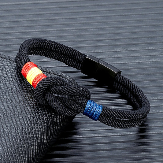 Pulsera con Bandera de España – Cuerda de Doble Hebra y Hebilla Magnética de Acero Inoxidable Negro