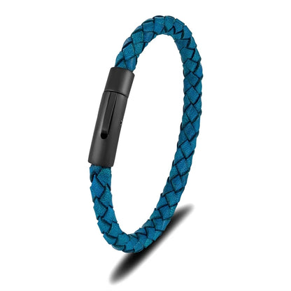 Pulsera de Cuero Trenzado para Hombre – con Hebilla Magnética Negra de Acero Inoxidable