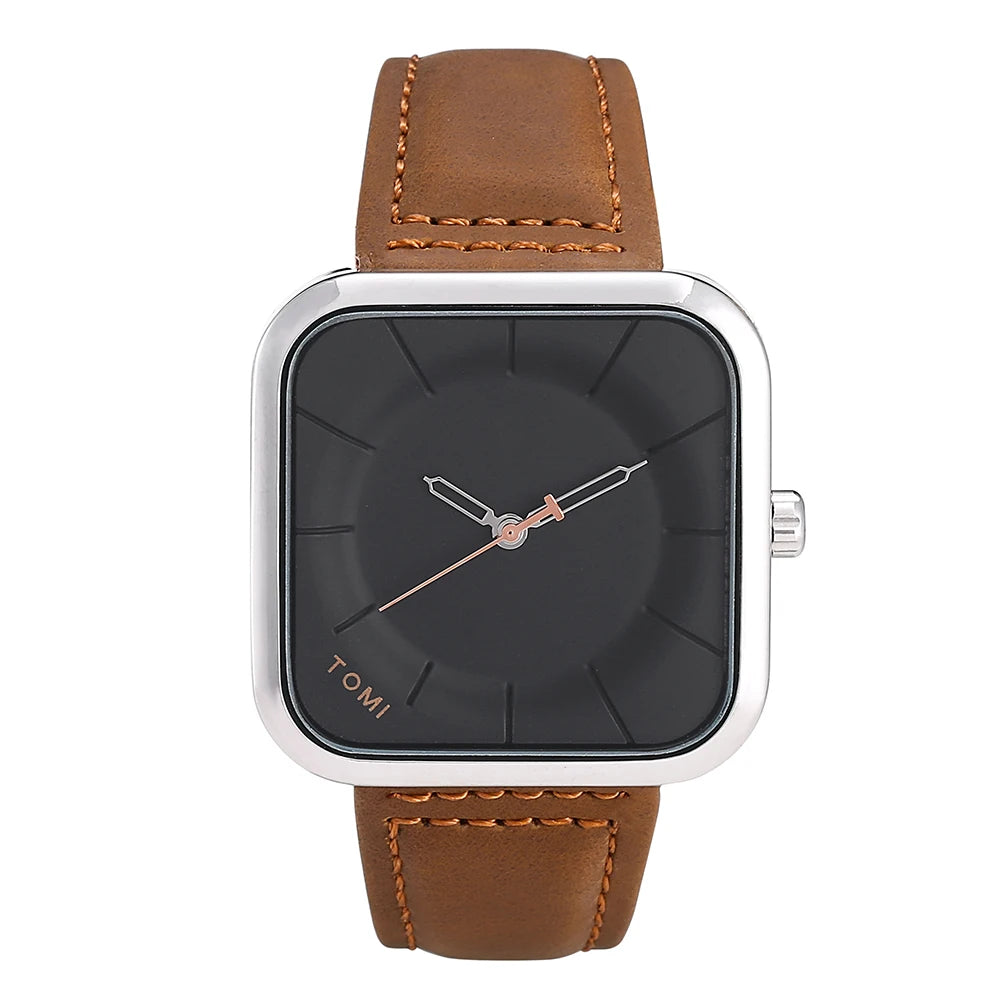 Reloj TOMI de cuarzo negro, diseño cuadrado elegante
