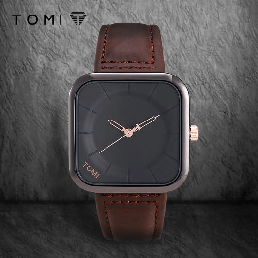 Reloj TOMI de cuarzo negro, diseño cuadrado elegante