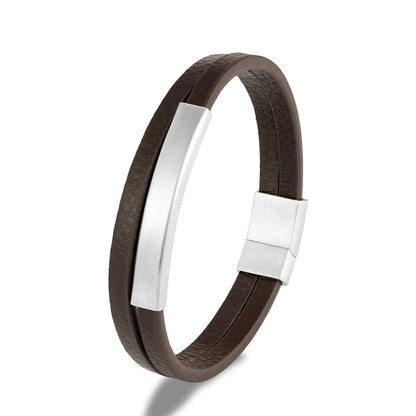 Pulsera de Cuero Trenzado Doble – Cierre Negro Mate de Acero Inoxidable