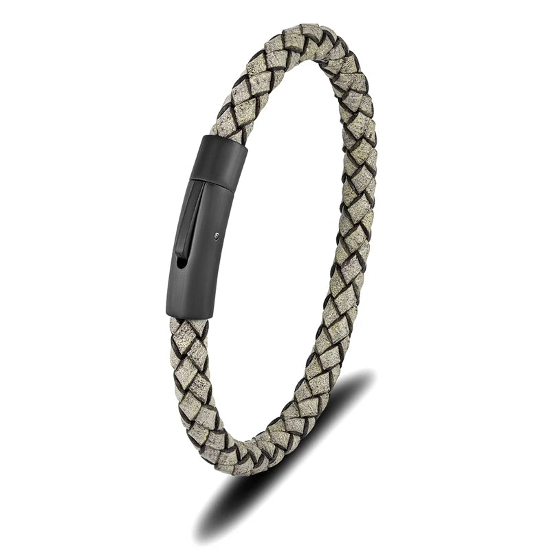 Pulsera de Cuero Trenzado para Hombre – con Hebilla Magnética Negra de Acero Inoxidable