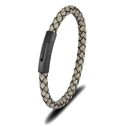 Pulsera de Cuero Trenzado para Hombre – con Hebilla Magnética Negra de Acero Inoxidable