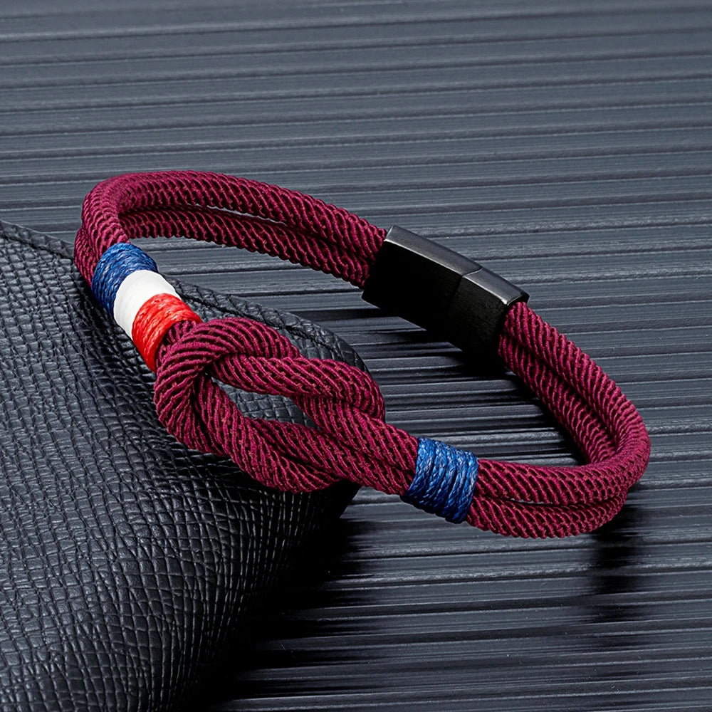 Pulsera Tejida de Doble Capa Bandera Francia/Chile.