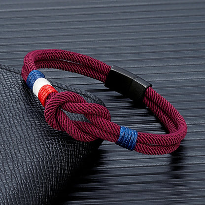 Pulsera Tejida de Doble Capa Bandera Francia/Chile.