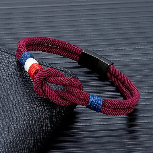 Pulsera Tejida de Doble Capa Bandera Francia/Chile.