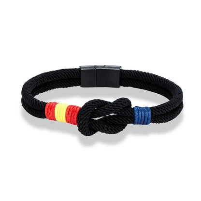 Pulsera con Bandera de España – Cuerda de Doble Hebra y Hebilla Magnética de Acero Inoxidable Negro