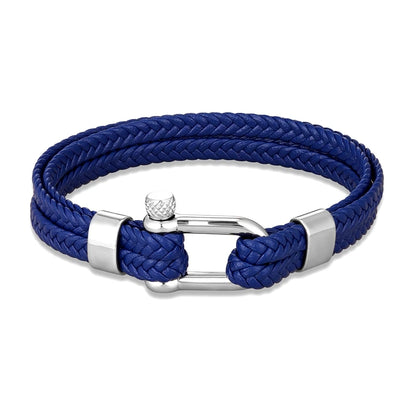 Pulsera de Cuero Trenzado Multicapa – con Grillete en U de Acero Inoxidable