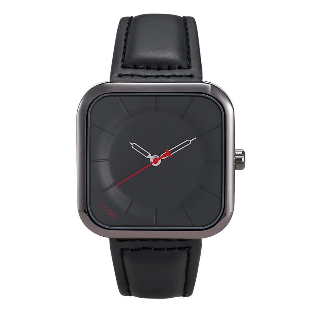 Reloj TOMI de cuarzo negro, diseño cuadrado elegante