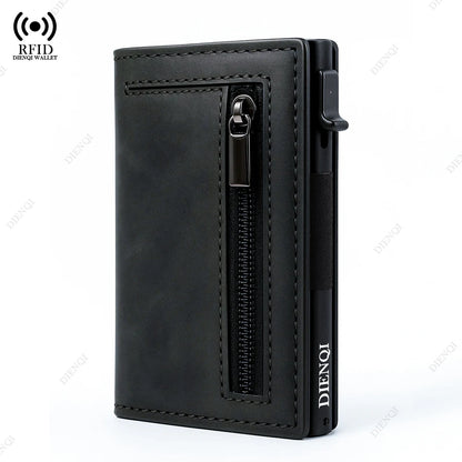 Billetera Minimalista RFID para Hombre – Tarjetero Magnético de Cuero con Expulsor Automático