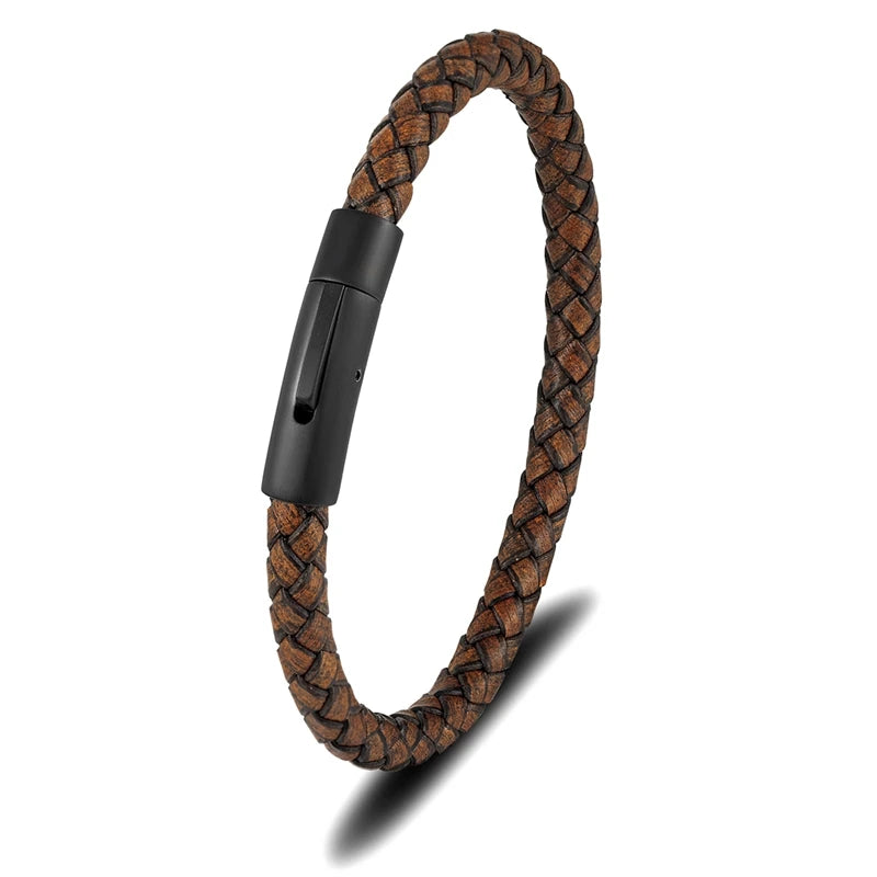 Pulsera de Cuero Trenzado para Hombre – con Hebilla Magnética Negra de Acero Inoxidable