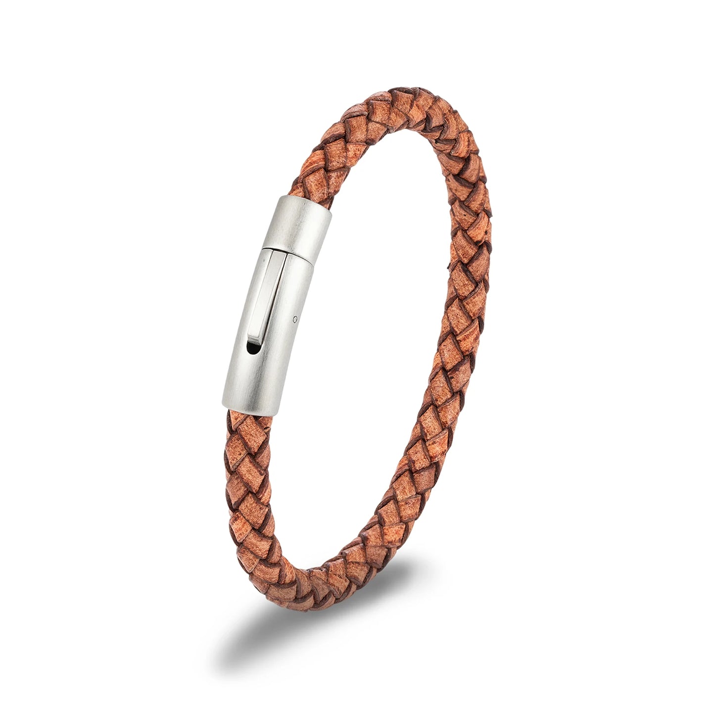 Pulsera de Cuero Trenzado para Hombre – con Hebilla Magnética Negra de Acero Inoxidable