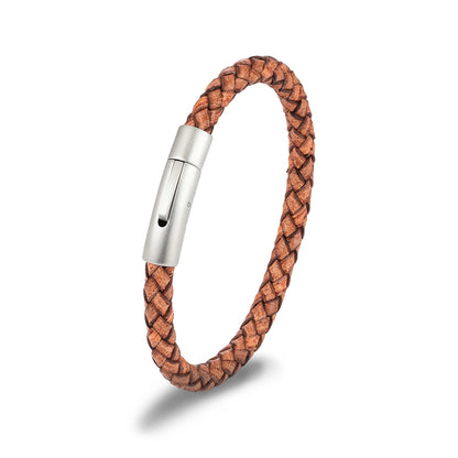 Pulsera de Cuero Trenzado para Hombre – con Hebilla Magnética Negra de Acero Inoxidable