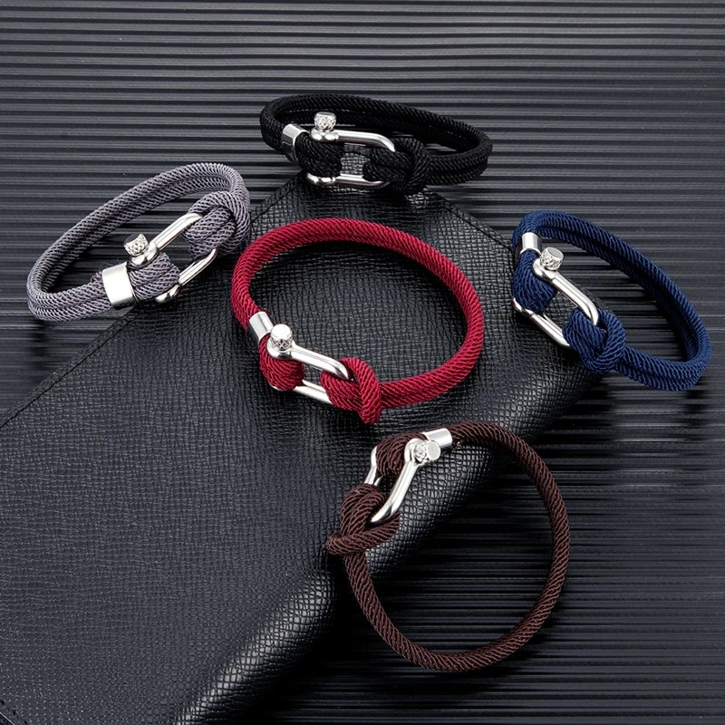 Pulsera Minimalista Unisex – Cuerda Doble con Hebilla en U de Acero Inoxidable