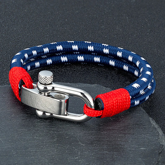 Pulsera de Cuerda Doble con Grillete de Acero Inoxidable – Estilo Vela