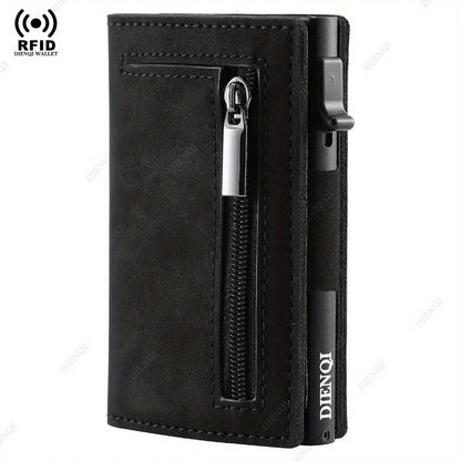 Billetera Minimalista RFID para Hombre – Tarjetero Magnético de Cuero con Expulsor Automático