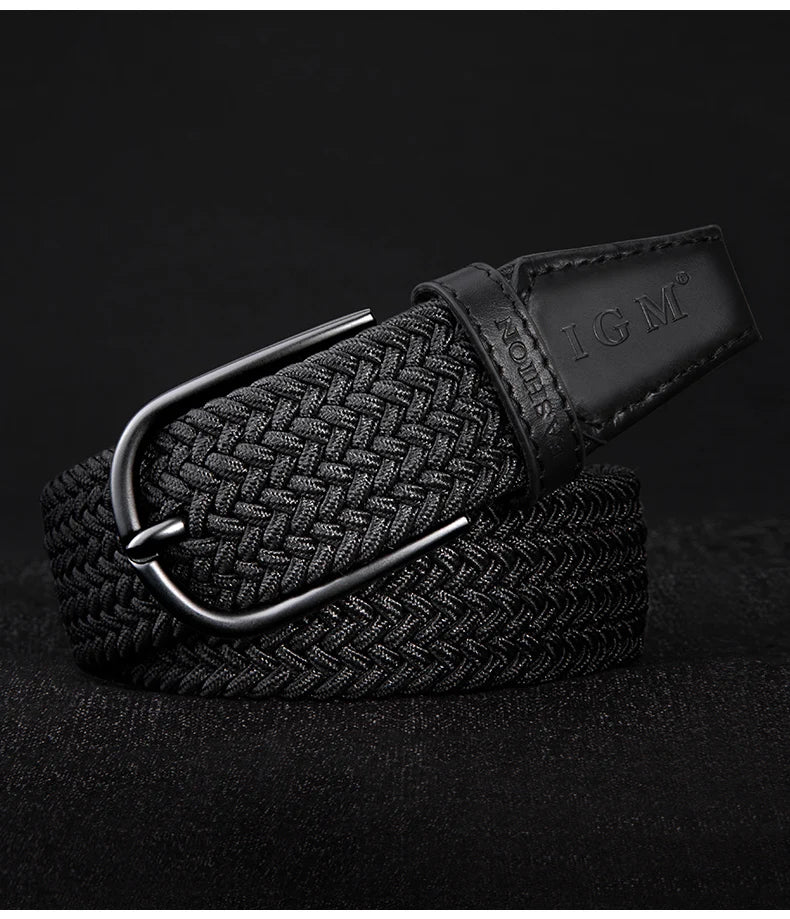 Cinturón Trenzado Elástico para Hombre – Cuero de Vacuno y Hebilla Metálica