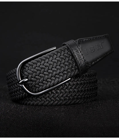 Cinturón Trenzado Elástico para Hombre – Cuero de Vacuno y Hebilla Metálica