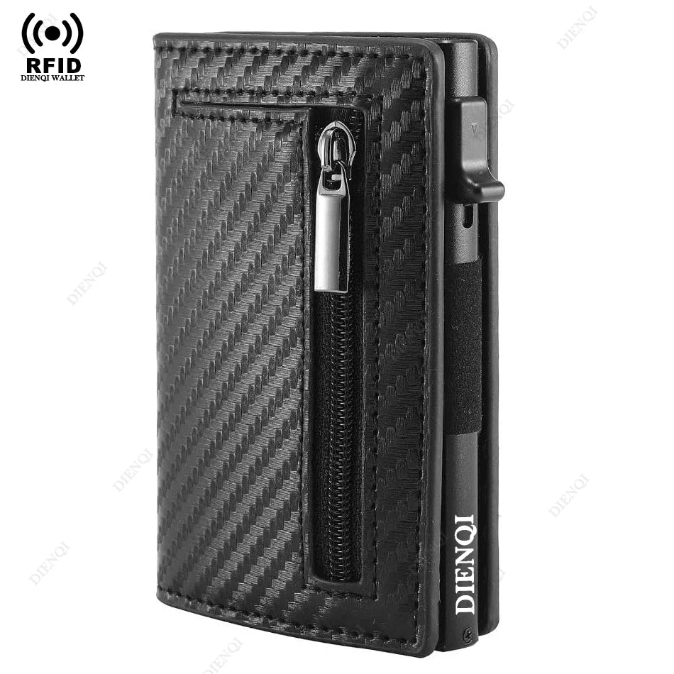 Billetera Minimalista RFID para Hombre – Tarjetero Magnético de Cuero con Expulsor Automático