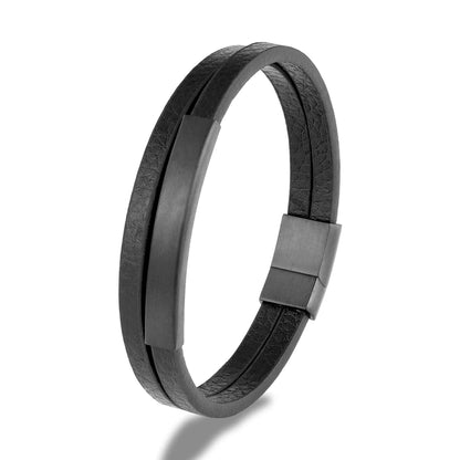 Pulsera de Cuero Trenzado Doble – Cierre Negro Mate de Acero Inoxidable