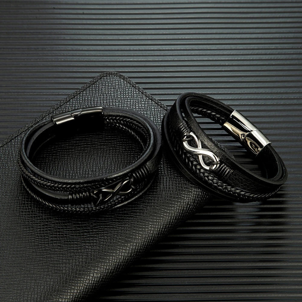 Pulsera Infinity de Cuero Trenzado Multicapa