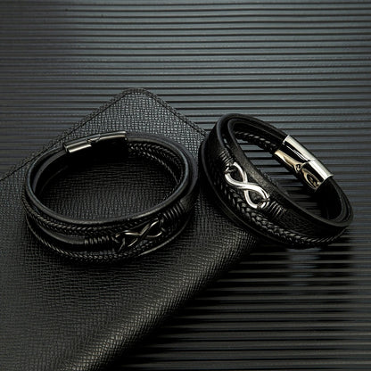 Pulsera Infinity de Cuero Trenzado Multicapa
