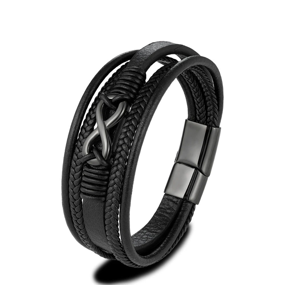 Pulsera Infinity de Cuero Trenzado Multicapa