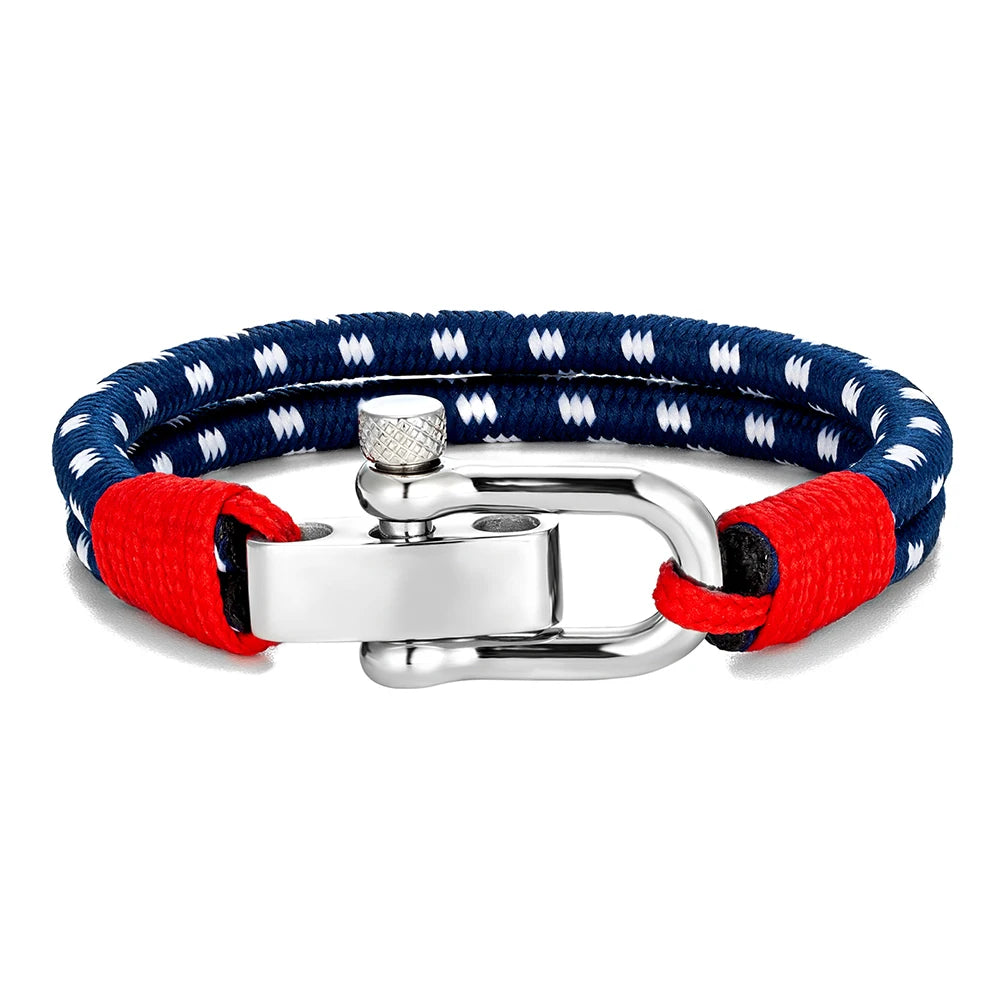 Pulsera de Cuerda Doble con Grillete de Acero Inoxidable – Estilo Vela