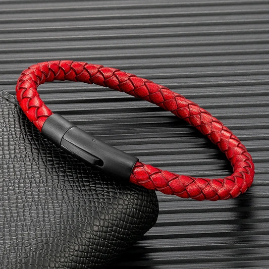 Pulsera de Cuero Trenzado para Hombre – con Hebilla Magnética Negra de Acero Inoxidable