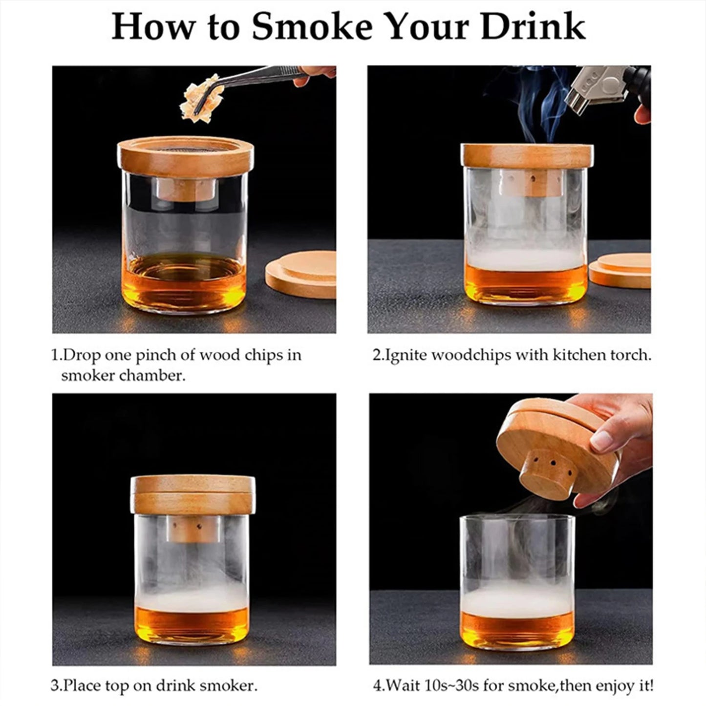Kit Ahumador de Cócteles – Incluye 4 Astillas de Madera para Whisky y Tragos