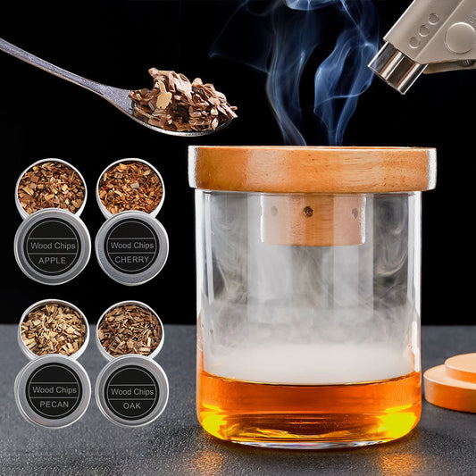 Kit Ahumador de Cócteles – Incluye 4 Astillas de Madera para Whisky y Tragos