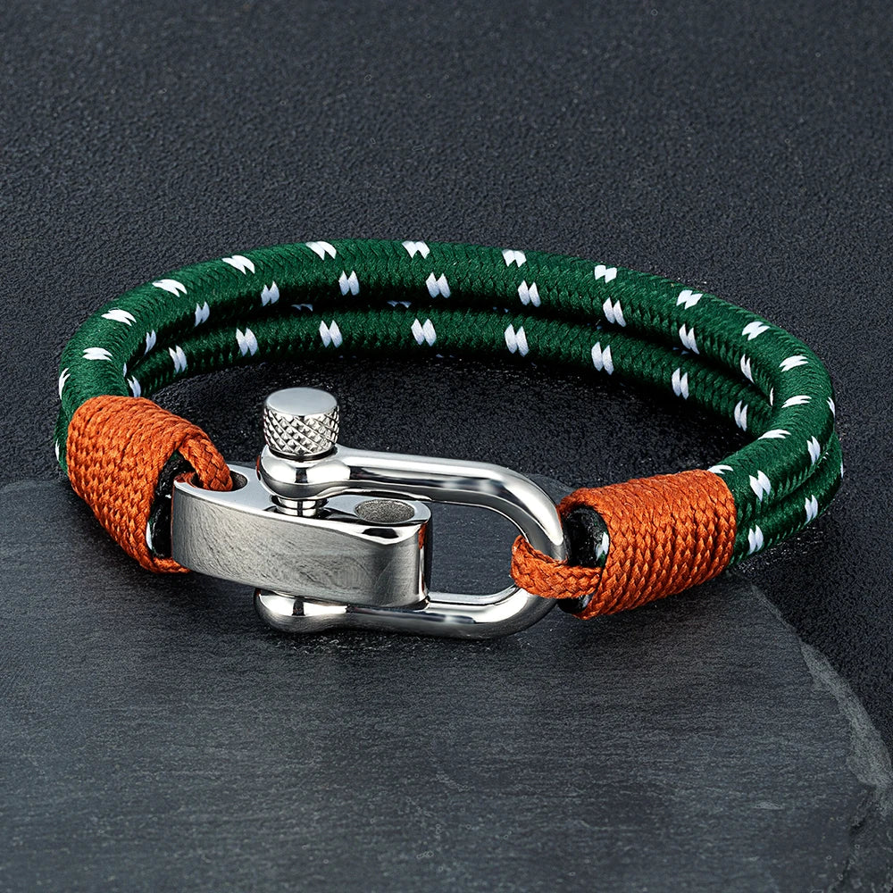 Pulsera de Cuerda Doble con Grillete de Acero Inoxidable – Estilo Vela