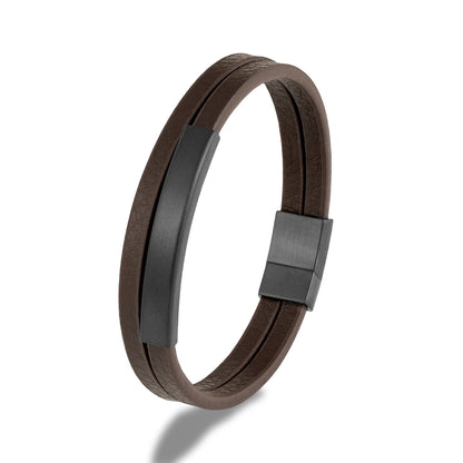 Pulsera de Cuero Trenzado Doble – Cierre Negro Mate de Acero Inoxidable
