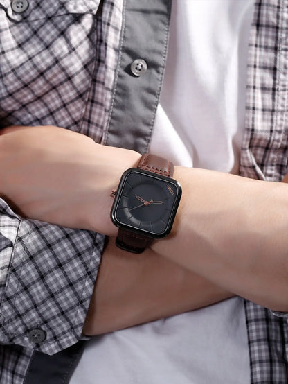 Reloj TOMI de cuarzo negro, diseño cuadrado elegante