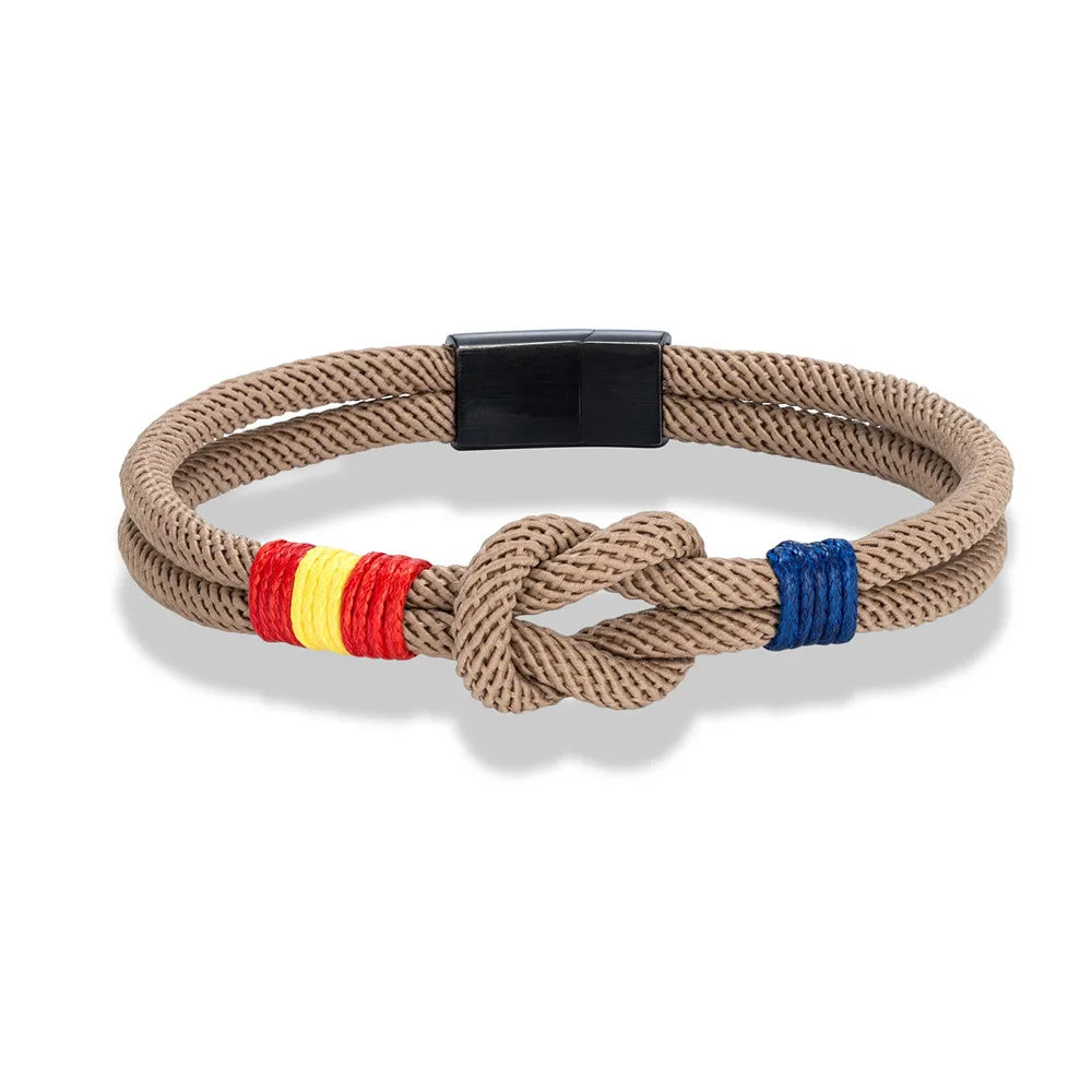 Pulsera con Bandera de España – Cuerda de Doble Hebra y Hebilla Magnética de Acero Inoxidable Negro