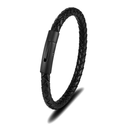 Pulsera de Cuero Trenzado para Hombre – con Hebilla Magnética Negra de Acero Inoxidable